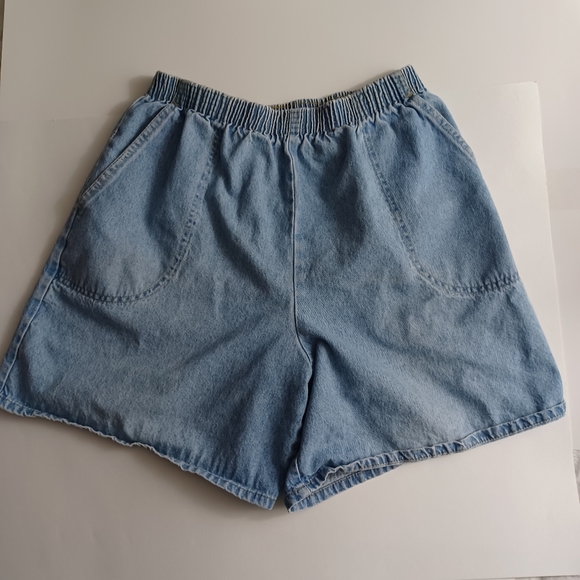 Vintage Sport Timer Mom Jeans Denim Shorts Size 14 Blue -Elastic Waist -Pockets - Picture 3 of 12
